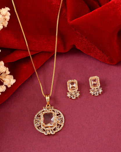 VOJ Gold Plated Rectangular Shaped Cz Stone Studded Chain Set