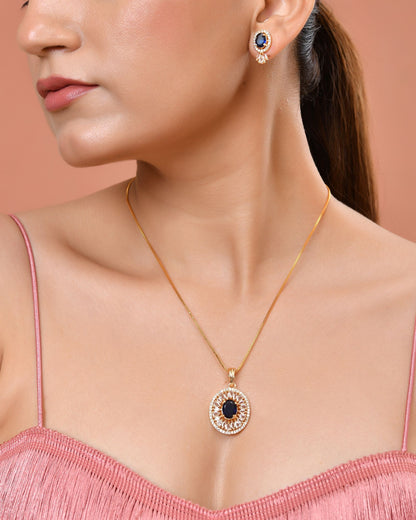 VOJ Gold Plated Blue Oval Shaped Cz Chain Set