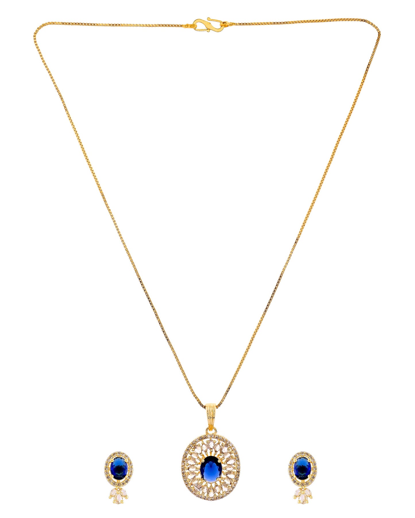 VOJ Gold Plated Blue Oval Shaped Cz Chain Set