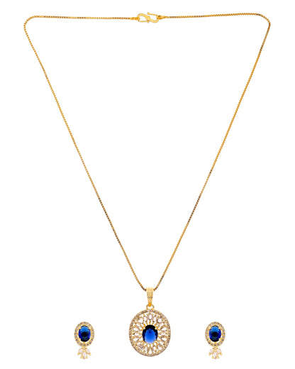 VOJ Gold Plated Blue Oval Shaped Cz Chain Set