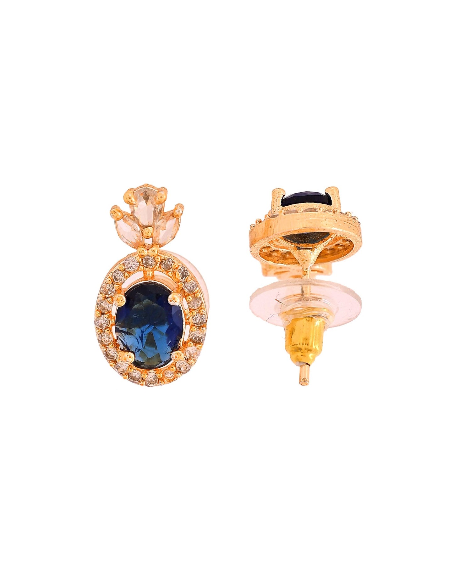 VOJ Gold Plated Blue Oval Shaped Cz Chain Set