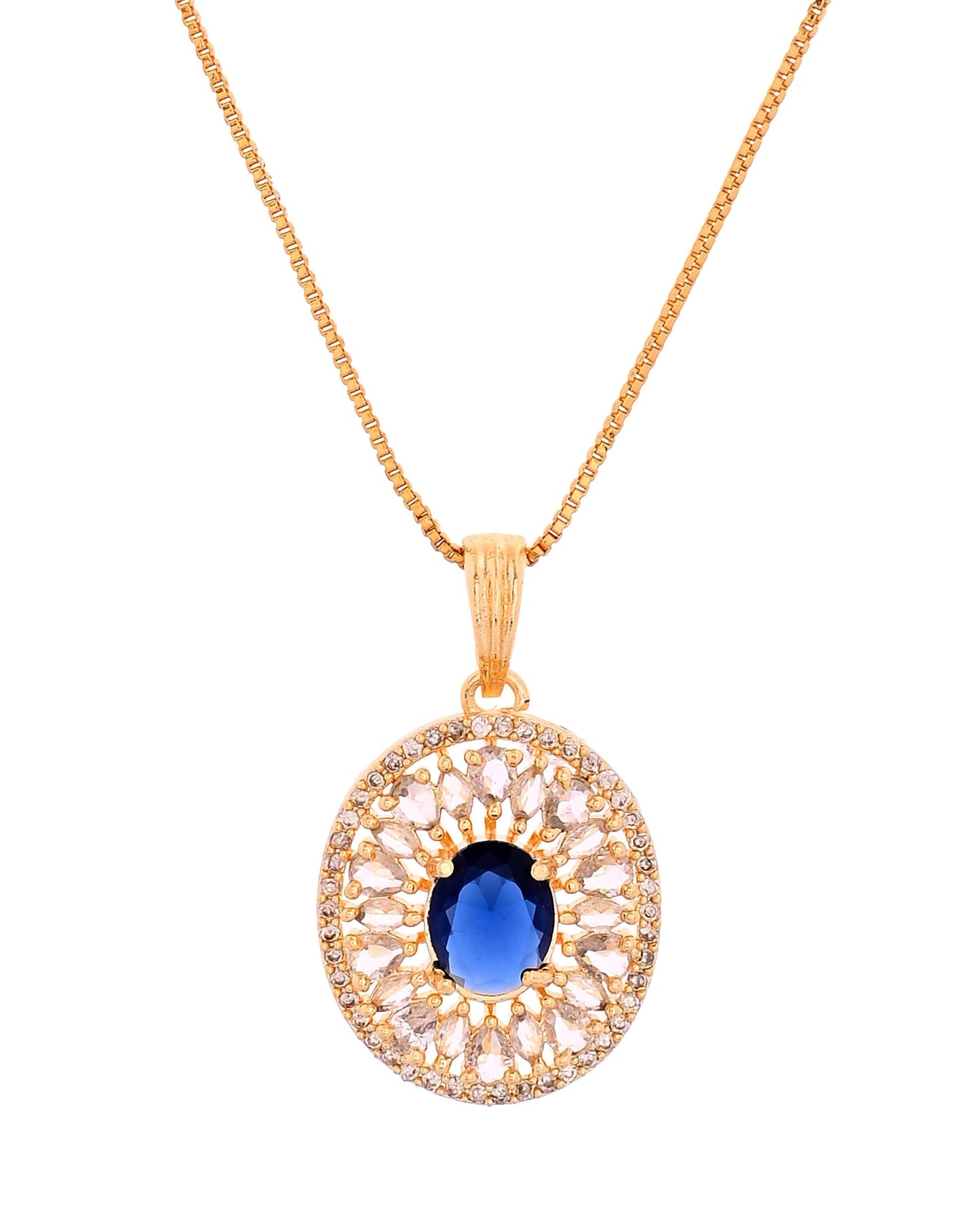 VOJ Gold Plated Blue Oval Shaped Cz Chain Set