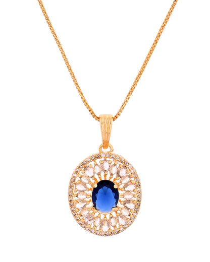 VOJ Gold Plated Blue Oval Shaped Cz Chain Set