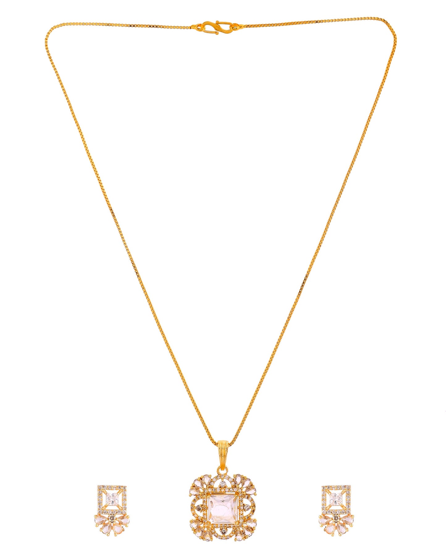 VOJ Gold Tone Square Shaped Cz Chain Set