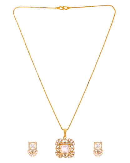 VOJ Gold Tone Square Shaped Cz Chain Set