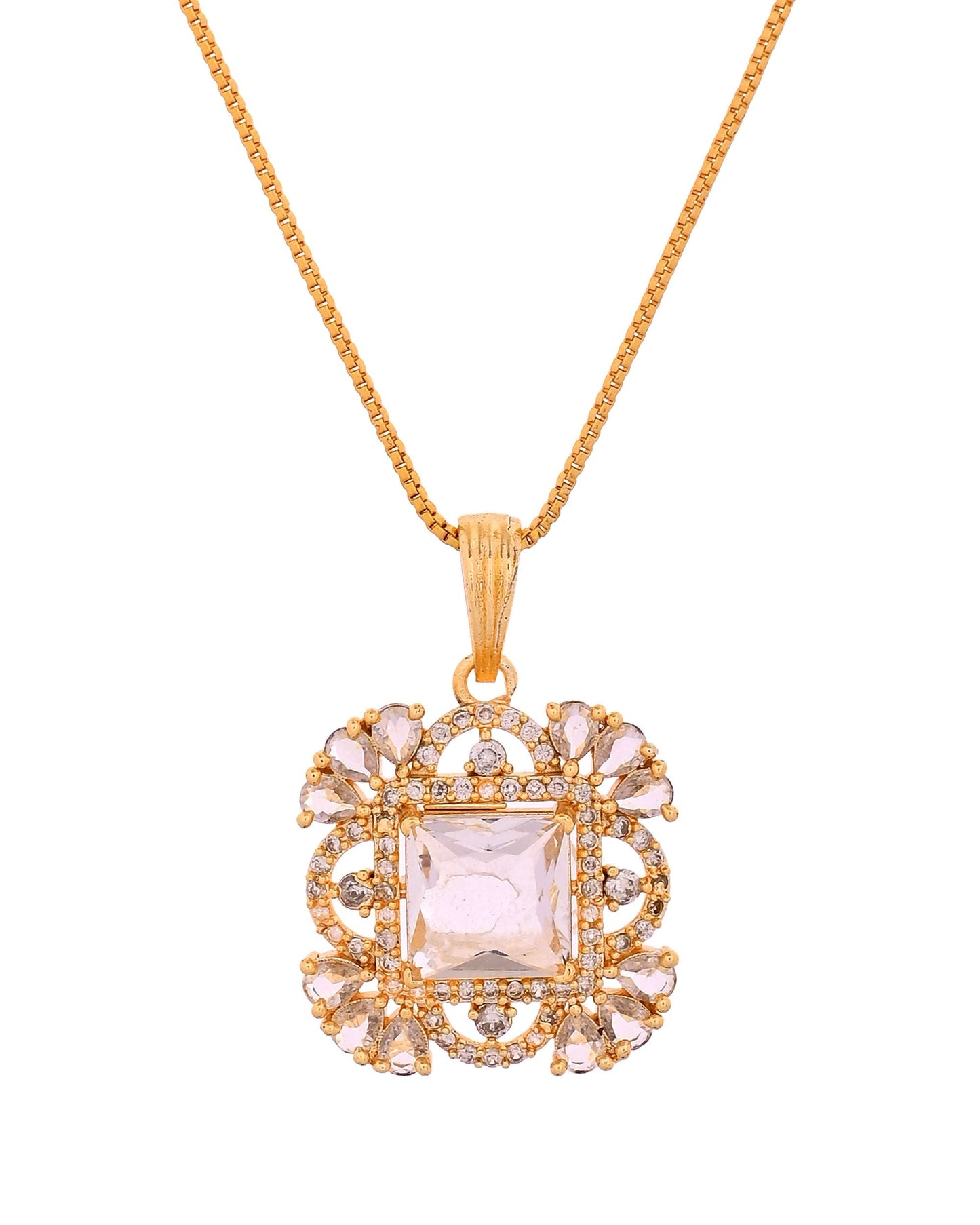 VOJ Gold Tone Square Shaped Cz Chain Set