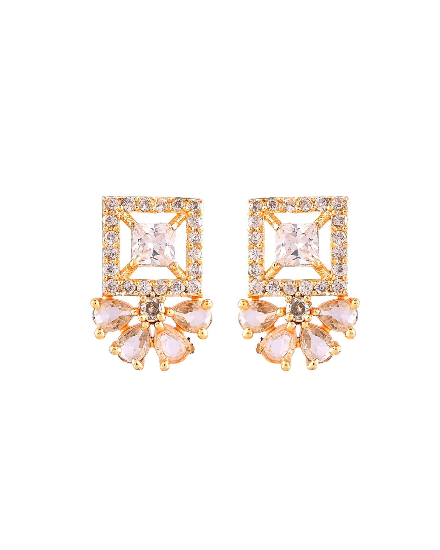VOJ Gold Tone Square Shaped Cz Chain Set