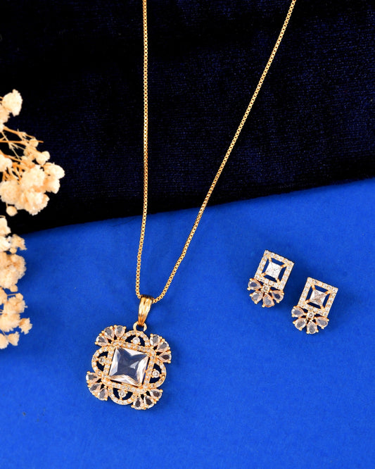 VOJ Gold Tone Square Shaped Cz Chain Set