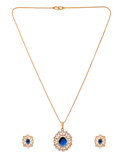 VOJ Gold Plated Circulare Blue Cz Stone Studded Chain Set