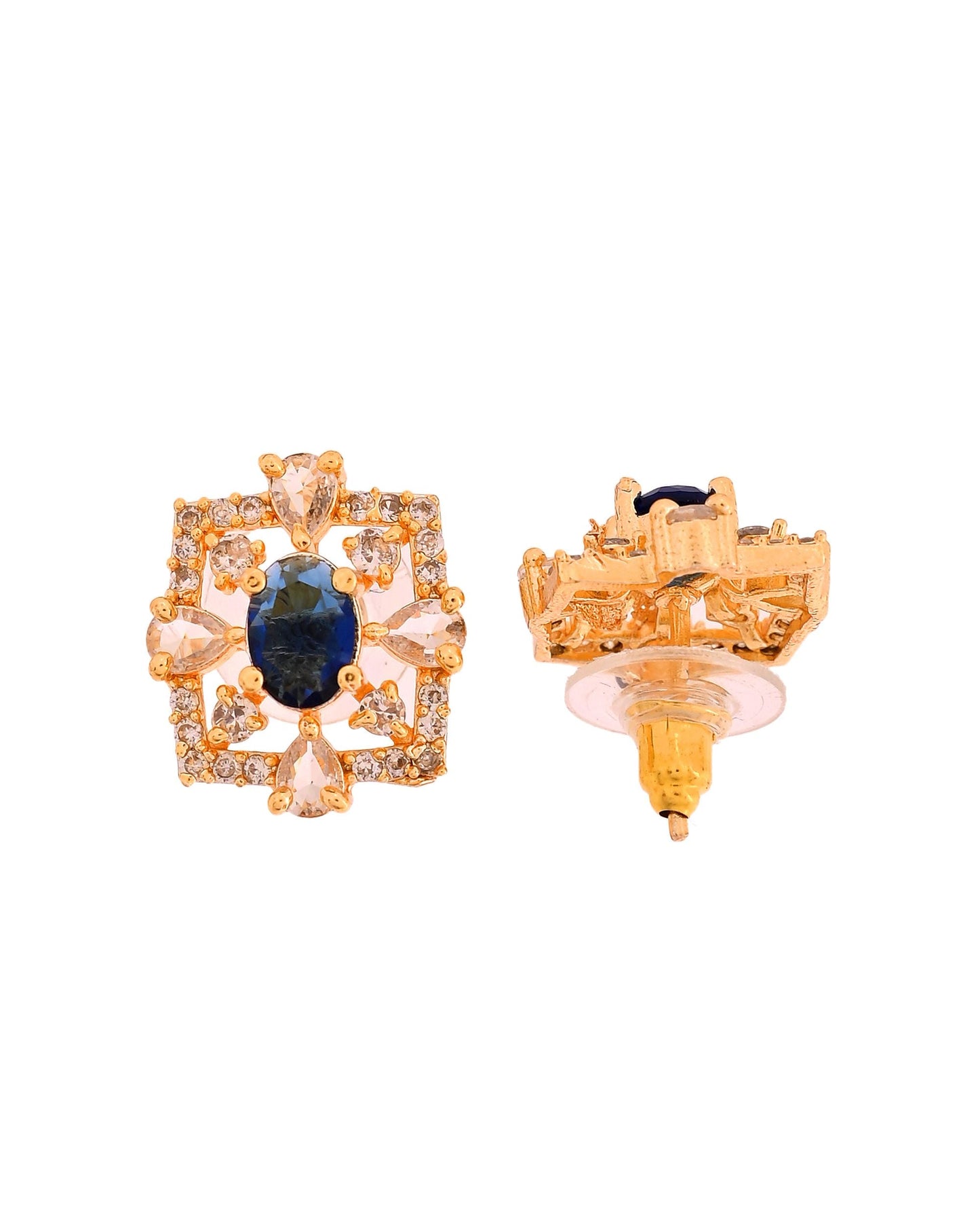 VOJ Gold Plated Circulare Blue Cz Stone Studded Chain Set