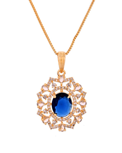 VOJ Gold Plated Circulare Blue Cz Stone Studded Chain Set