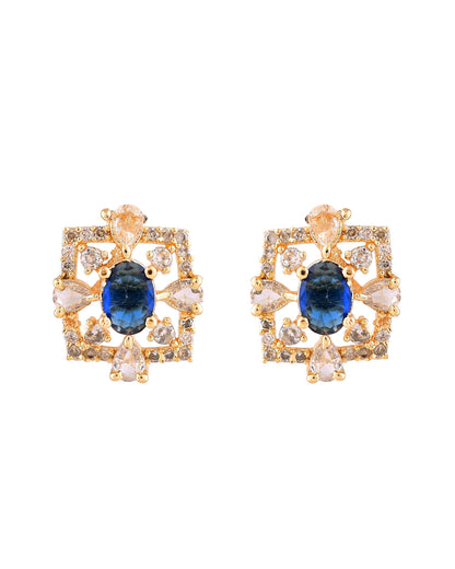 VOJ Gold Plated Circulare Blue Cz Stone Studded Chain Set