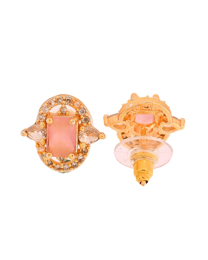 VOJ Gold Plated Baby Pink Rectangular Shaped And Ad Stone Studded Chain Set