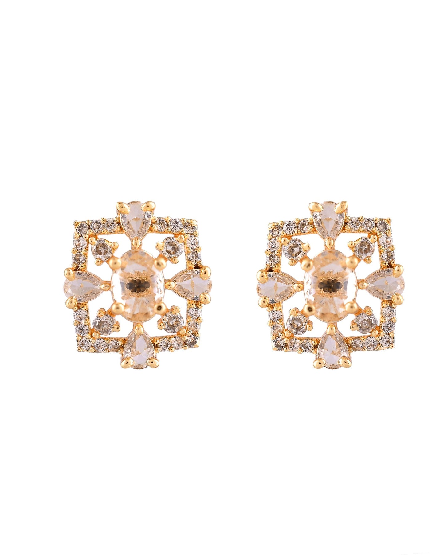 VOJ Gold Toned Circular Shaped Designer Cz Stone Studded Chain Set