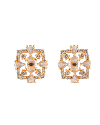 VOJ Gold Toned Circular Shaped Designer Cz Stone Studded Chain Set