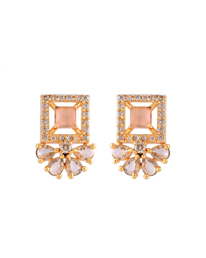 VOJ Gold Plated Baby Pink Square Ad Stone Studded Chain Set