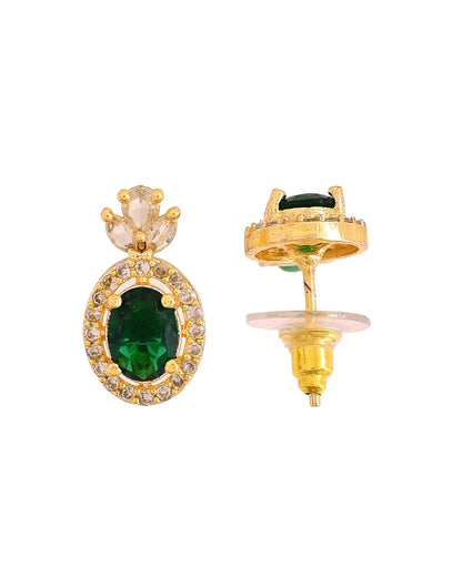 VOJ Gold Plated Green Oval Shaped Ad Stone Studded Chain Set