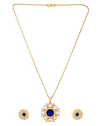 VOJ Gold Plated Blue Circular Stone Studded Floral Ad Chain Set