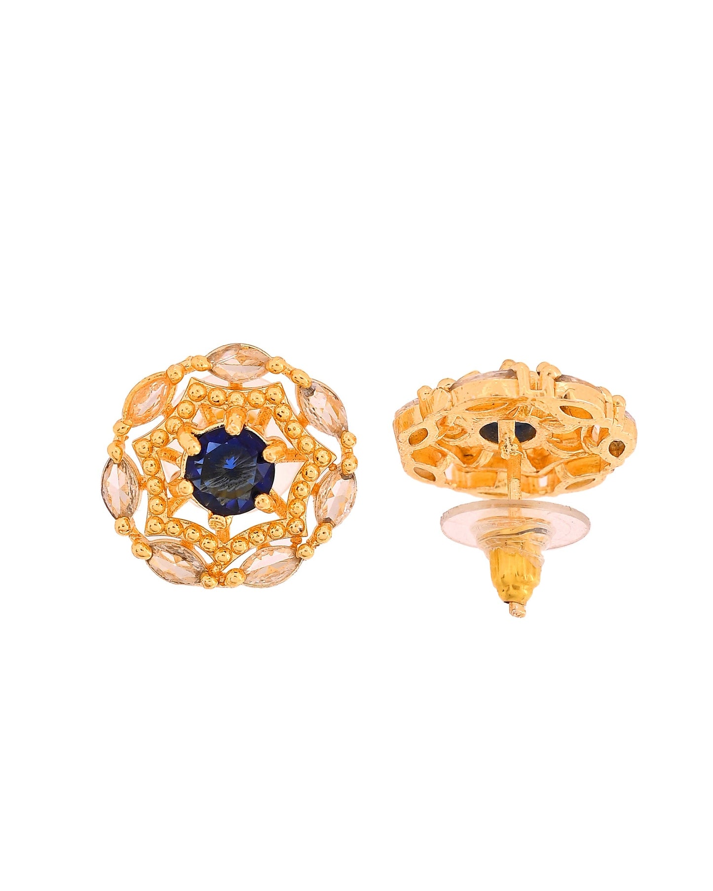 VOJ Gold Plated Blue Circular Stone Studded Floral Ad Chain Set