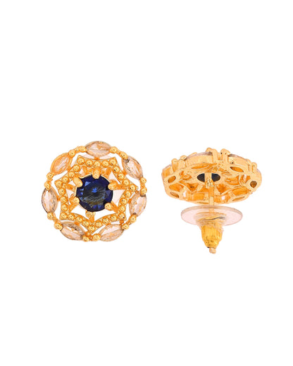 VOJ Gold Plated Blue Circular Stone Studded Floral Ad Chain Set