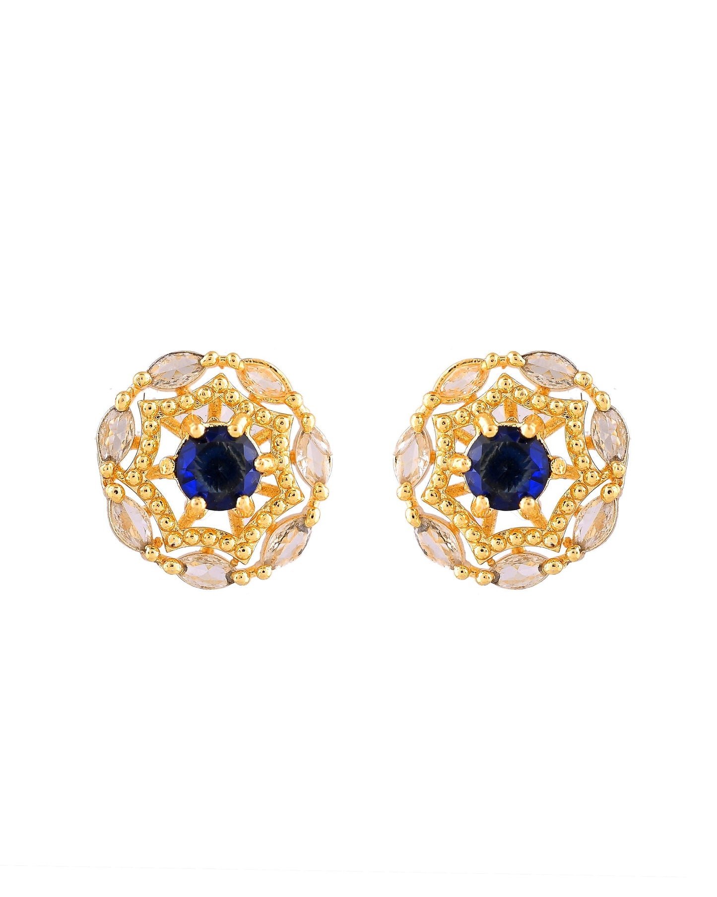 VOJ Gold Plated Blue Circular Stone Studded Floral Ad Chain Set