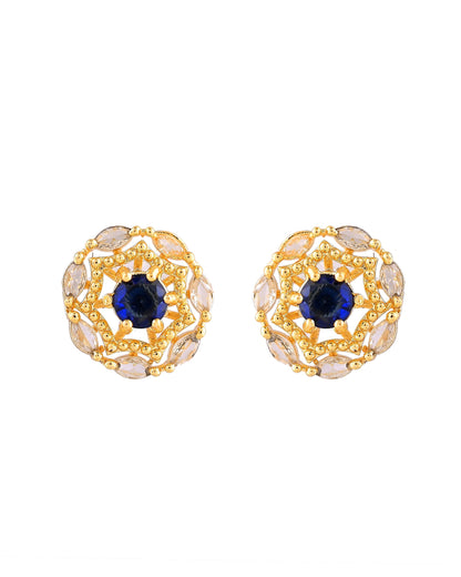 VOJ Gold Plated Blue Circular Stone Studded Floral Ad Chain Set