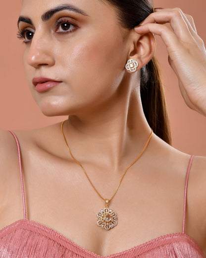 VOJ Gold Plated Circular Ad Stone Studded Chain Set