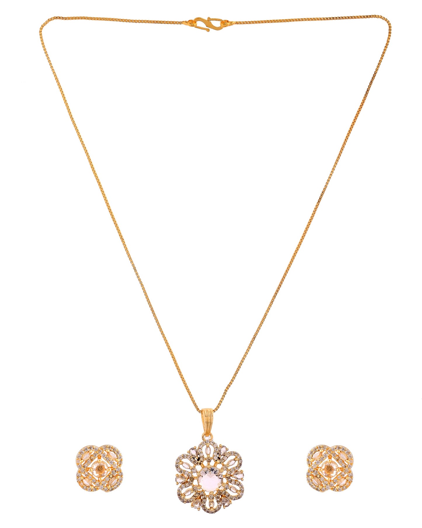 VOJ Gold Plated Circular Ad Stone Studded Chain Set