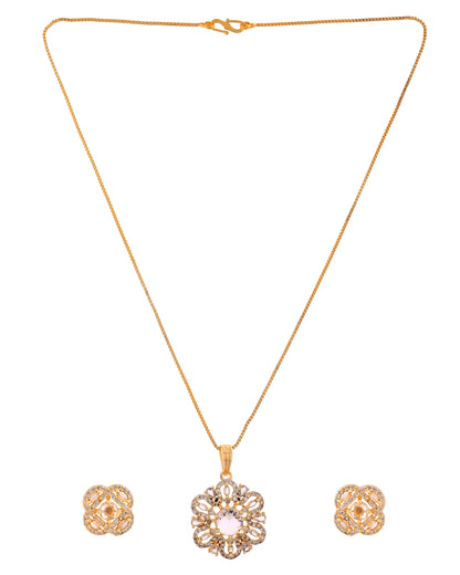 VOJ Gold Plated Circular Ad Stone Studded Chain Set