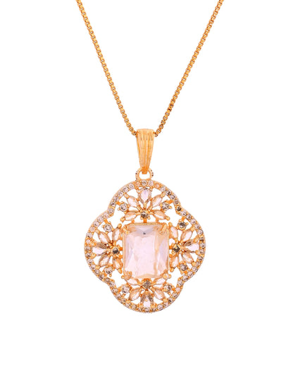 VOJ Gold Toned Rectangular Stone Studded Cz Chain Set
