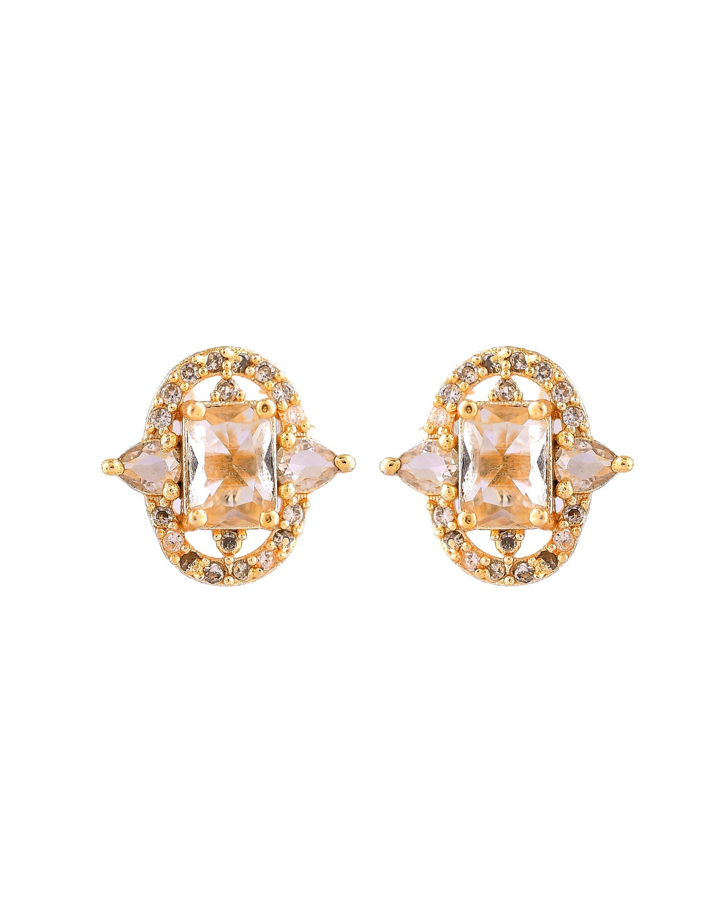 VOJ Gold Toned Rectangular Stone Studded Cz Chain Set