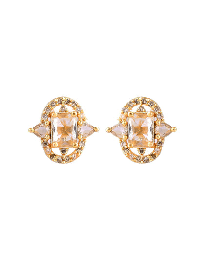 VOJ Gold Toned Rectangular Stone Studded Cz Chain Set