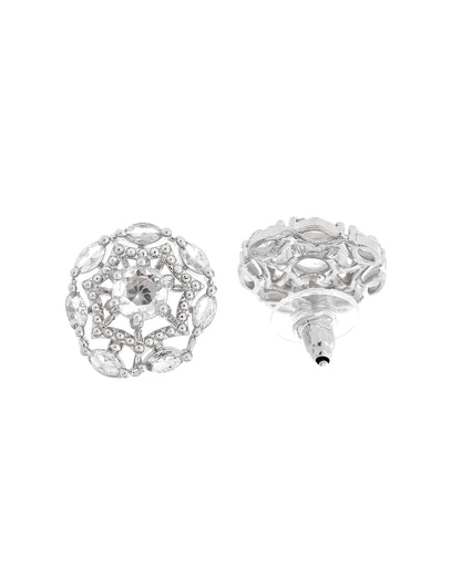 VOJ Silver Plated Circular Stone Studded Sun Shaped Ad Pendant With Chain Set