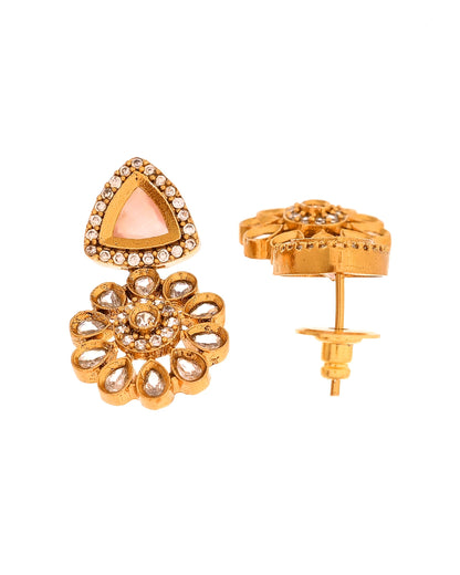 VOJ Gold Tone Floral With Pink Stone Ad Necklace Set