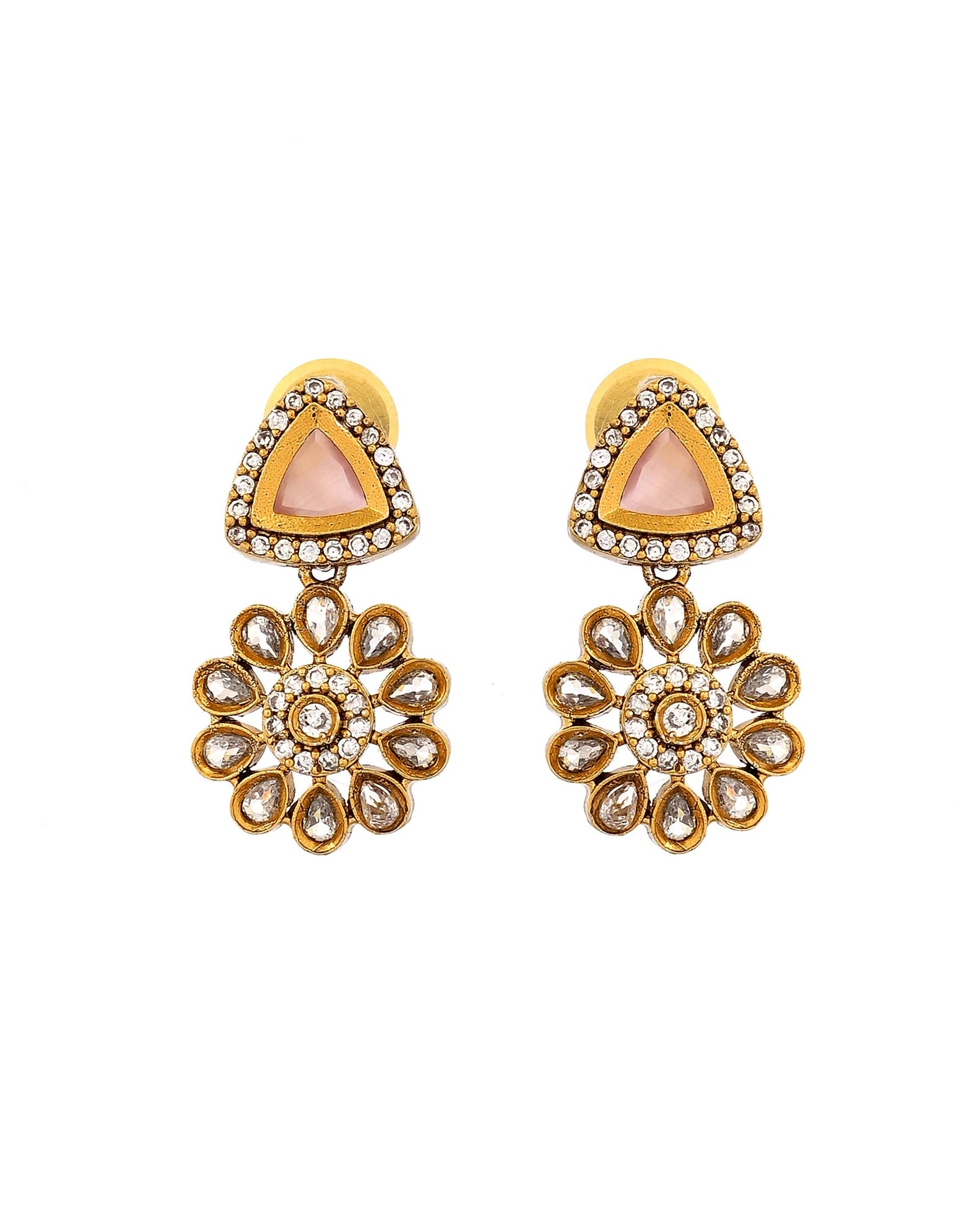 VOJ Gold Tone Floral With Pink Stone Ad Necklace Set