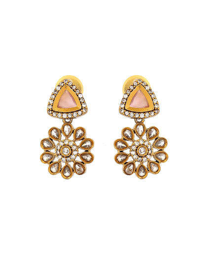 VOJ Gold Tone Floral With Pink Stone Ad Necklace Set