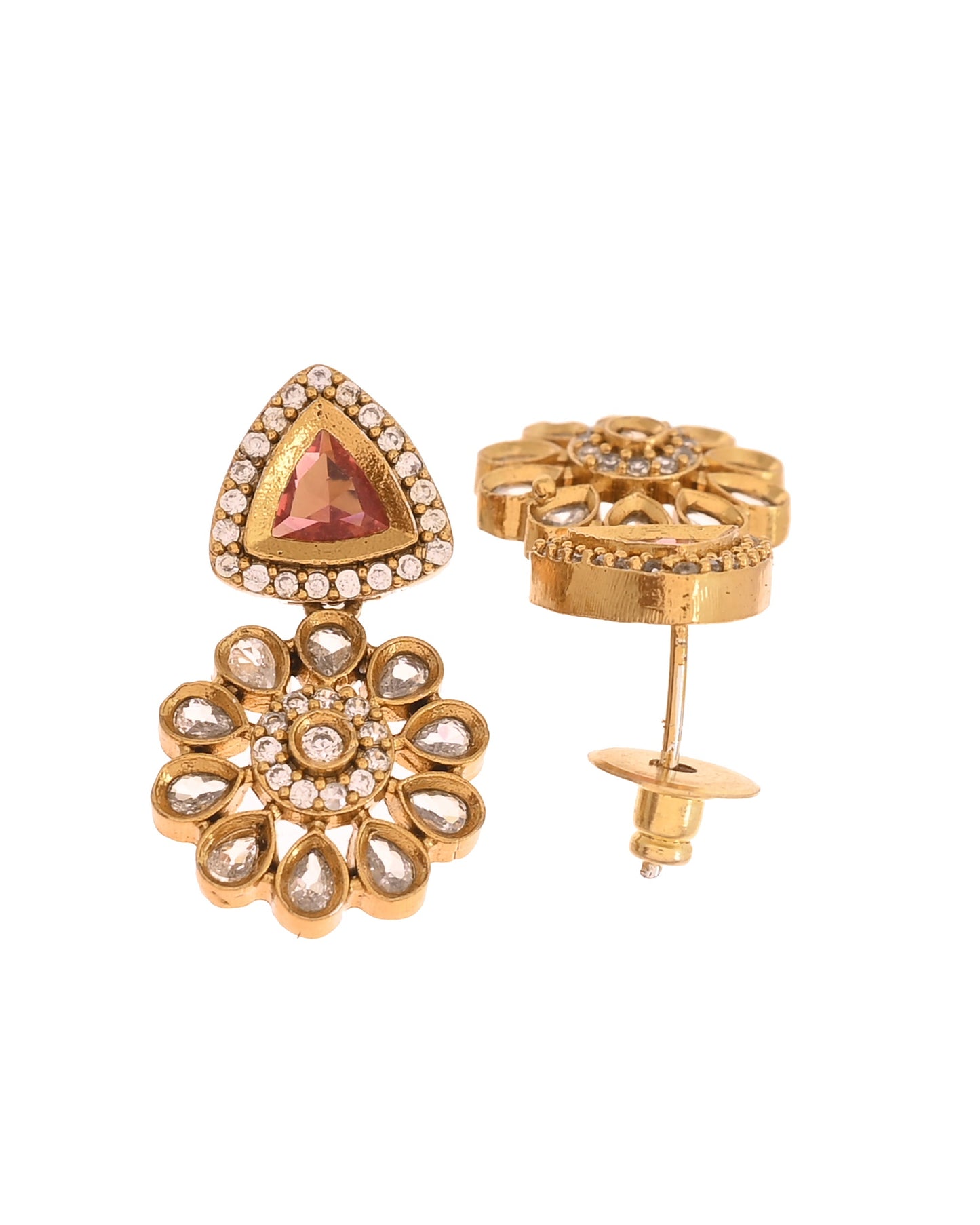 VOJ Gold Tone Floral With Ruby Red Stone Ad Necklace Set