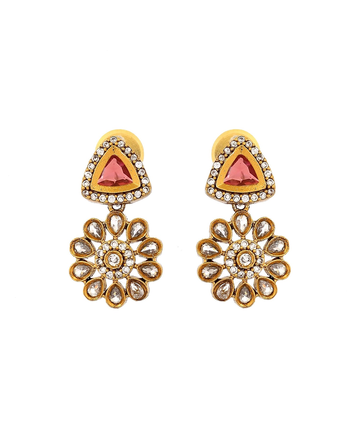 VOJ Gold Tone Floral With Ruby Red Stone Ad Necklace Set