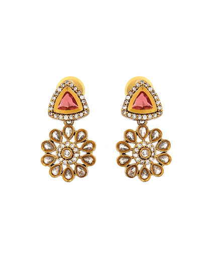 VOJ Gold Tone Floral With Ruby Red Stone Ad Necklace Set