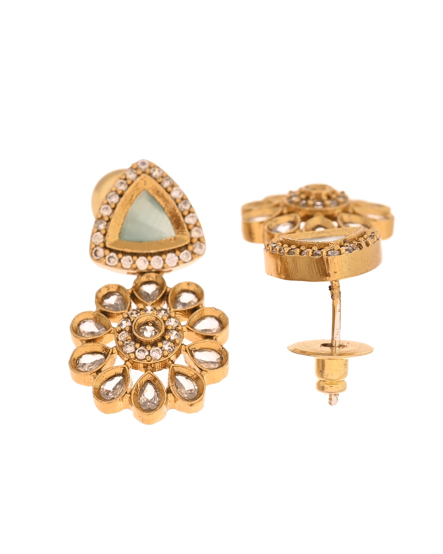 VOJ Gold Tone Floral With Teal Green Stone Ad Necklace Set