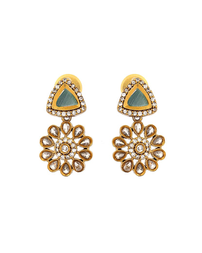 VOJ Gold Tone Floral With Teal Green Stone Ad Necklace Set