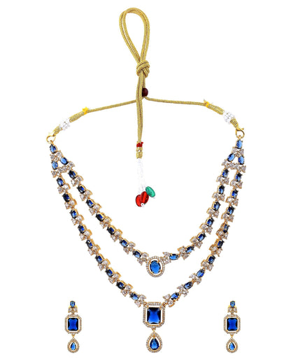 VOJ Gold Plated Dual Layer Blue Stone Studded Jewellery Set