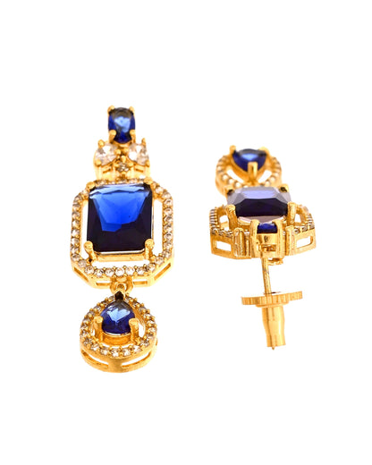 VOJ Gold Plated Dual Layer Blue Stone Studded Jewellery Set