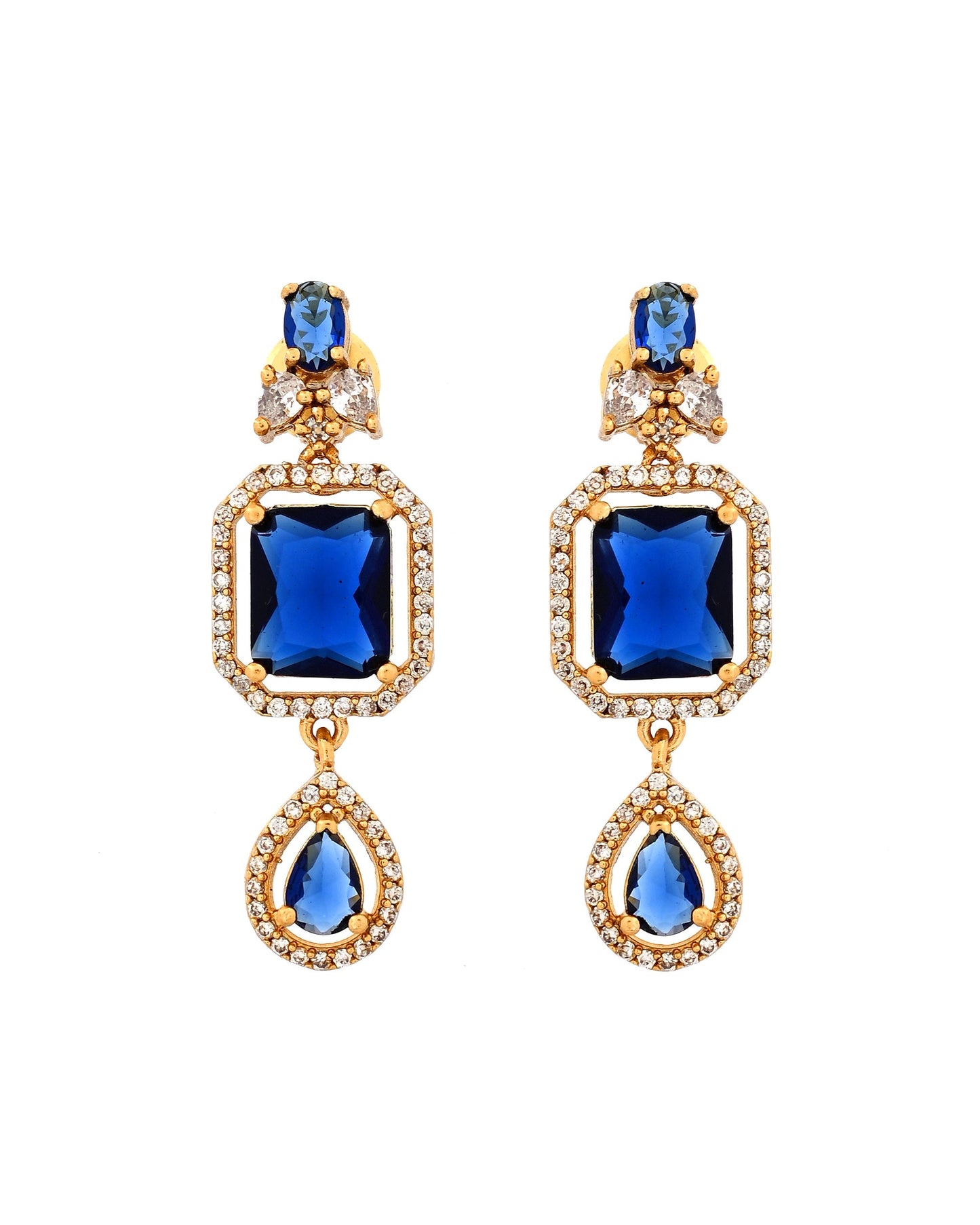 VOJ Gold Plated Dual Layer Blue Stone Studded Jewellery Set