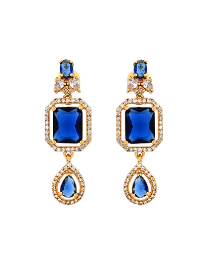 VOJ Gold Plated Dual Layer Blue Stone Studded Jewellery Set