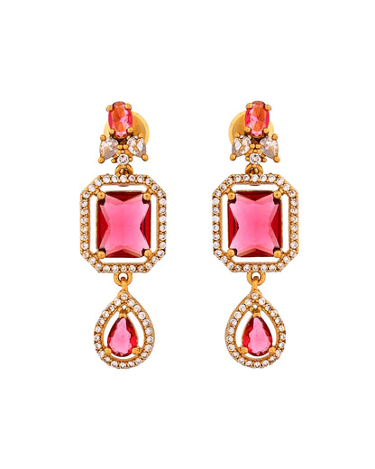 VOJ Gold Plated Dual Layer Ruby Red Stone Studded Jewellery Set