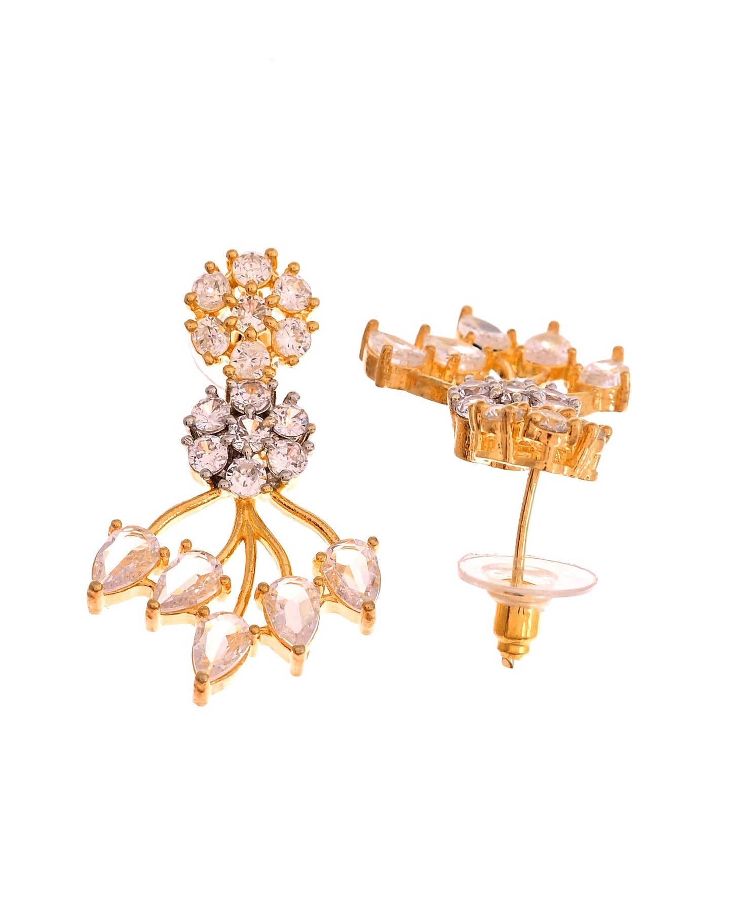 VOJ Gold-Toned Ad Stone Studded Floral Necklace & Earrings Jewellery Set