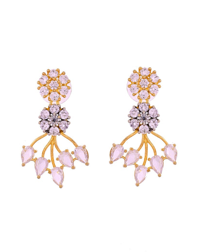 VOJ Gold-Toned Ad Stone Studded Floral Necklace & Earrings Jewellery Set