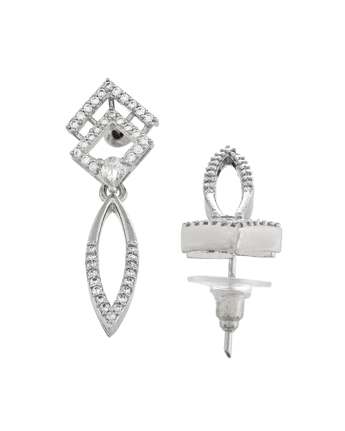 VOJ Silver Plated Ad Studded Square And Leaf Shaped Necklace Set