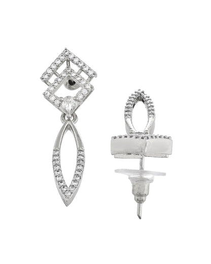 VOJ Silver Plated Ad Studded Square And Leaf Shaped Necklace Set
